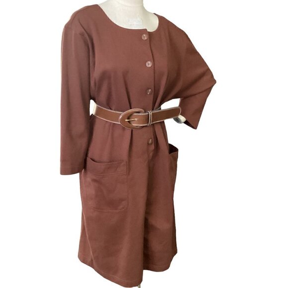 Worthington Woman Brown Button-Up Dress 2 Pockets & Belt Plus Sz 20W #23Q - Picture 4 of 10